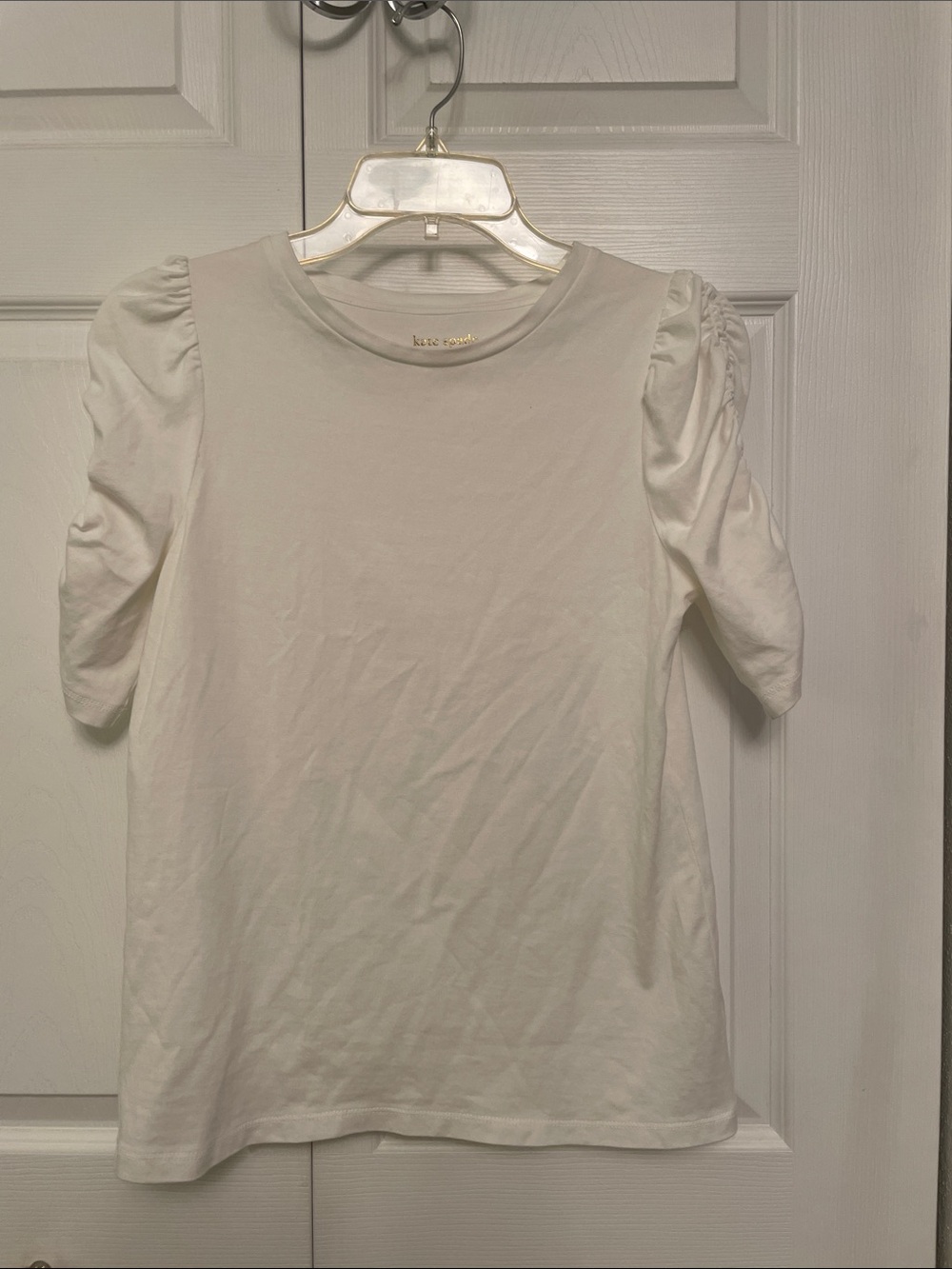 Like New Kate SPADE NY White Cotton Pullover Shirt Ruched Short Sleeves